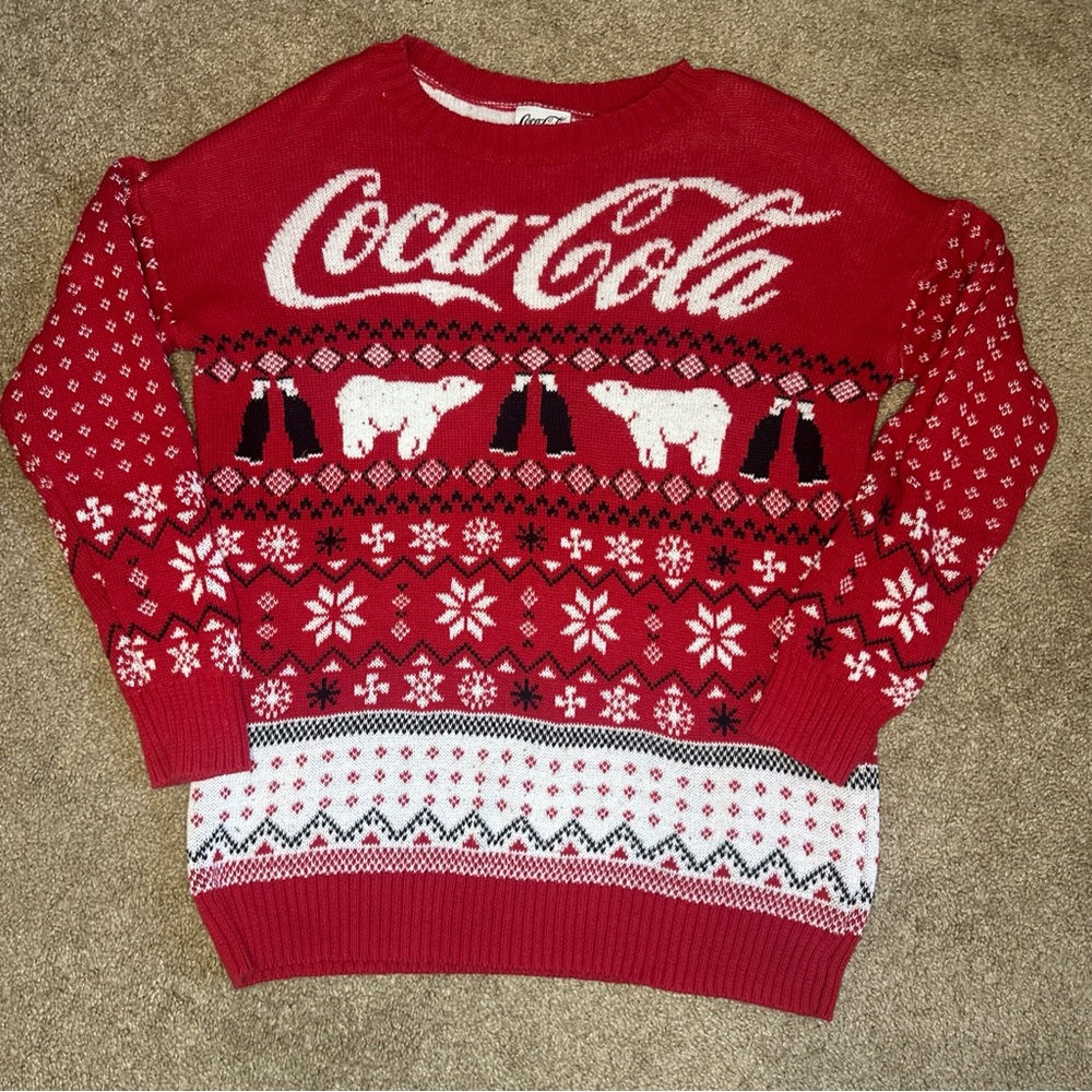 Coca Cola Red and White Winter Holiday Polar Bear Sweater